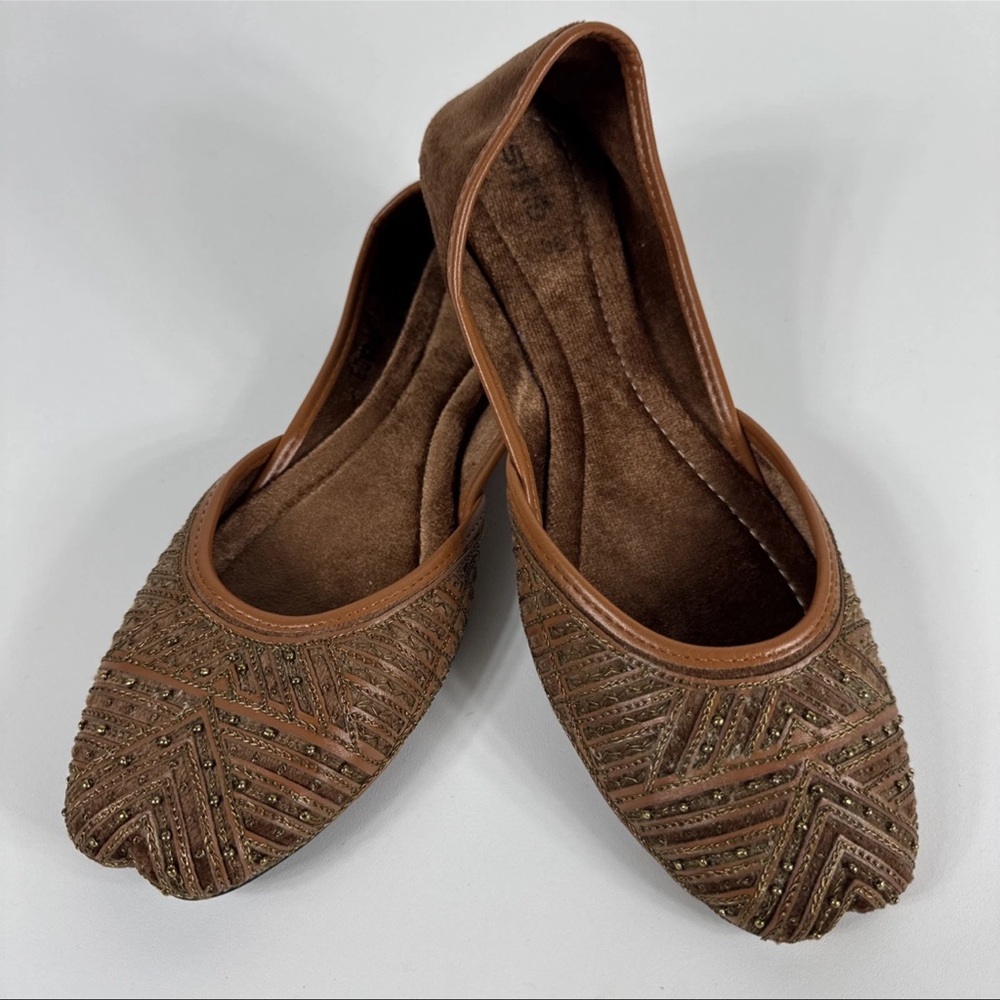 Elegant Brown Beaded Women's Flats Indian khussa shoes size 7.5